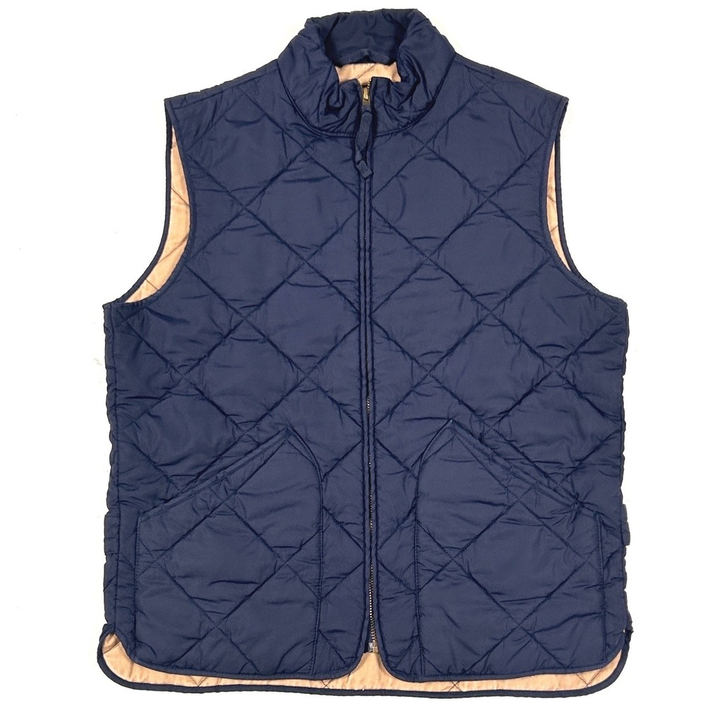 J.Crew Quilted Vest Mens S Full Zip Preppy Gorpcore Hiking Navy Blue Small EUC